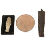 Antiquities. An Egyptian polychromed wooden plaited false beard; others (3)