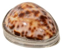 An 18th century silver mounted cowrie shell snuff box