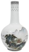 A Chinese Republican style famille verte 'landscape' bottle vase