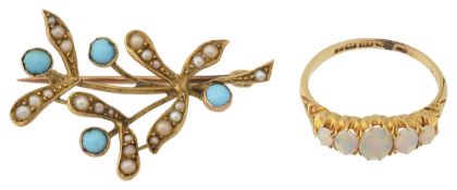 An opal and 18ct yellow gold ring together with a brooch