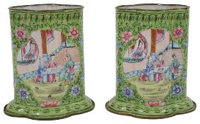 A pair of 19th century Chinese Canton enamel famille rose spill vases