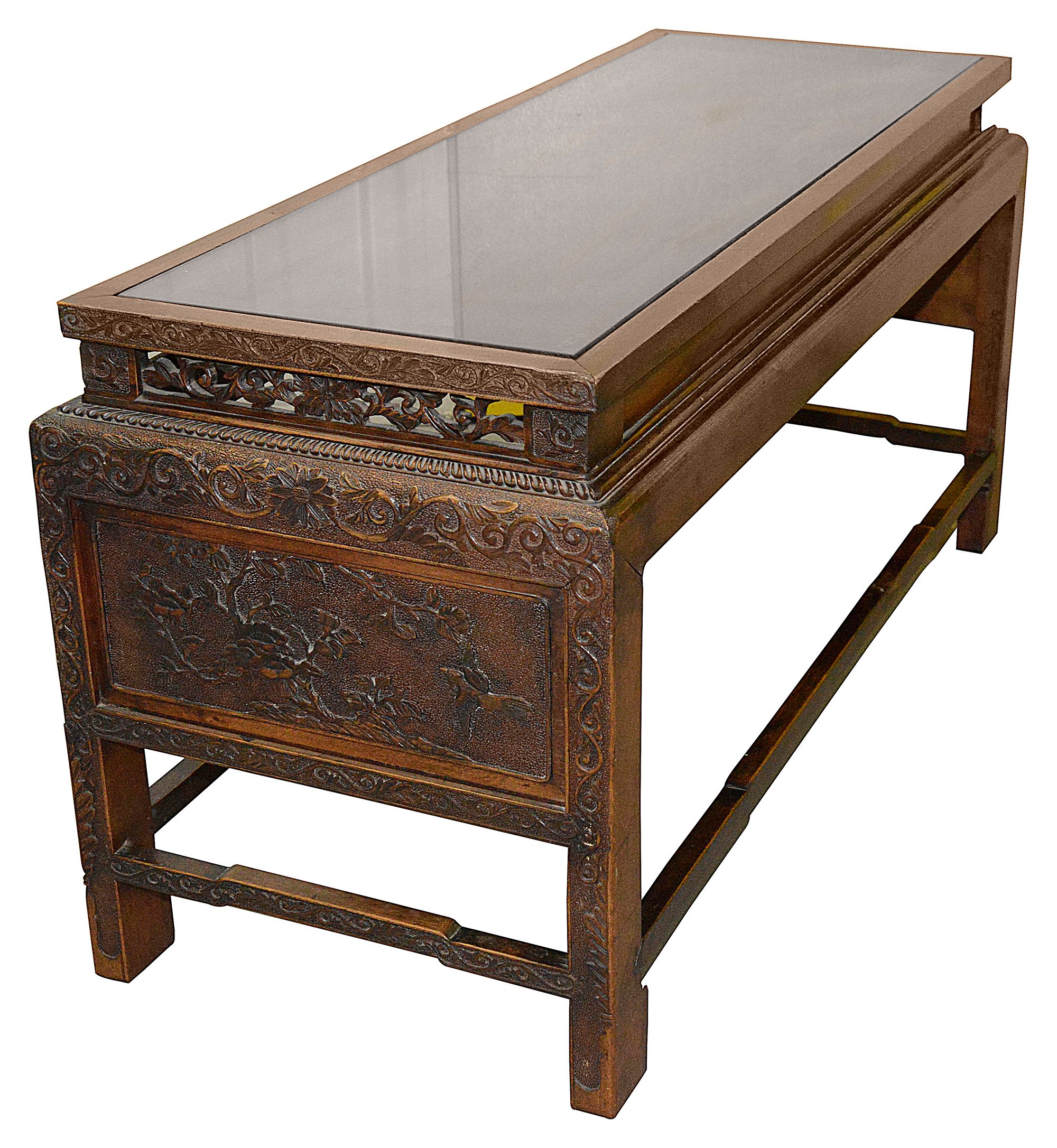A late 19th century Chinese carved hardwood low table - Image 2 of 6