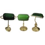 Three vintage bankers desk lamps,