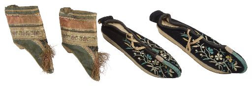 A pair of Chinese Lotus shoes and a pair of Chinese embroidered shoes