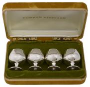 A cased set of four American sterling silver small goblet shaped tots
