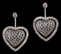 A pair of diamond-set heart-shaped ear pendants