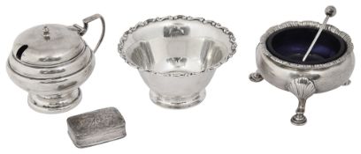 A George III silver cauldron salt, and other silver items