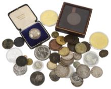 A collection of mostly silver and other coins and medals