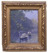 Adolf Kaufmann (Austrian, 1848-1916) 'Swans on the water'