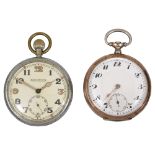 Jaegar LeCoultre military issue chrome plated open faced pocketwatch and another