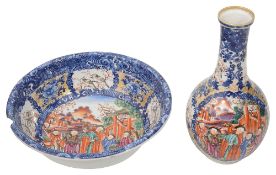 An 18th century Chinese export famille rose and underglaze blue basin and guglet c.1780