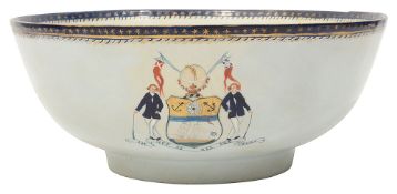A late 18th century Chinese export armorial punch bowl c.1790