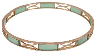 A 9ct rose gold and hand stone slave bangle
