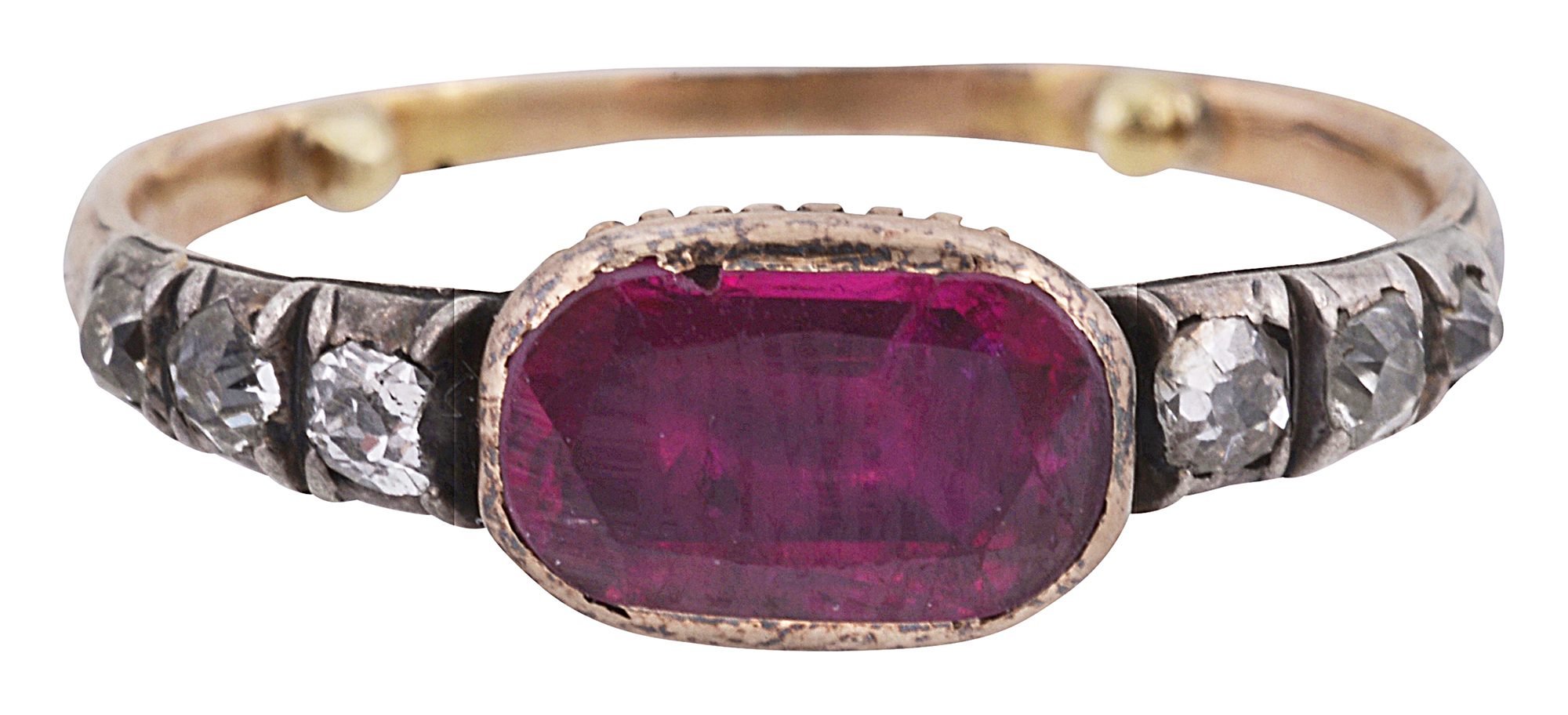 An early 18th century ruby and diamond-set ring circa 1710-1720