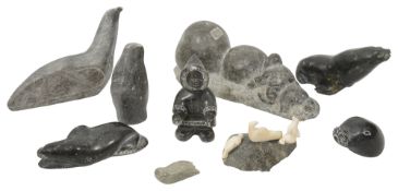 Nine Inuit stone carvings