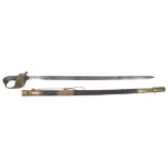 A 19th century naval officers sword and scabbard