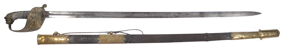 A 19th century naval officers sword and scabbard