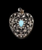 A late 18th/early 19th diamond, turquoise & rock crystal pendant