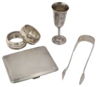 A small collection of silver to include an engine turned cigarette case