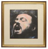 Harold Riley (British, b.1934) 'Luciano Pavarotti', charcoal and paste