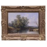 Attributed to Thomas Cheswick (1811-1869) A Landscape River Scene with Anglers oil*