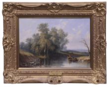 Attributed to Thomas Cheswick (1811-1869) A Landscape River Scene with Anglers oil*