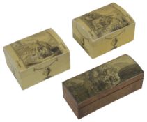 Three late 18th century Spa counter boxes, painted with Neoclassical scenes