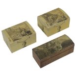 Three late 18th century Spa counter boxes, painted with Neoclassical scenes