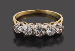 A diamond five stone ring