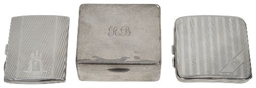 A George VI silver table cigarette box and two engine turned cigarette case