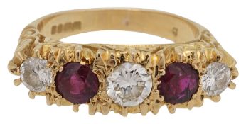 A Victorian style ruby and diamond five stone ring