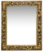 An 18th century gilt gesso frame, fitted with a modern mirror plate