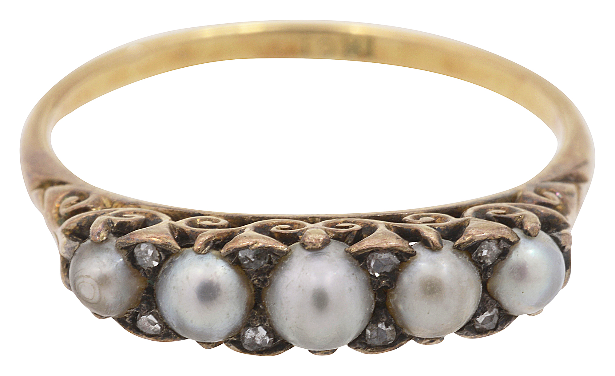 A late Victorian pearl and diamond-set ring