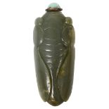 A 19th century Chinese green jade cicada snuff bottle