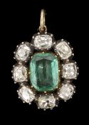 A Georgian emerald and diamond-set cluster pendant