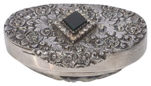 A George IV silver mounted carved cowrie shell snuff box