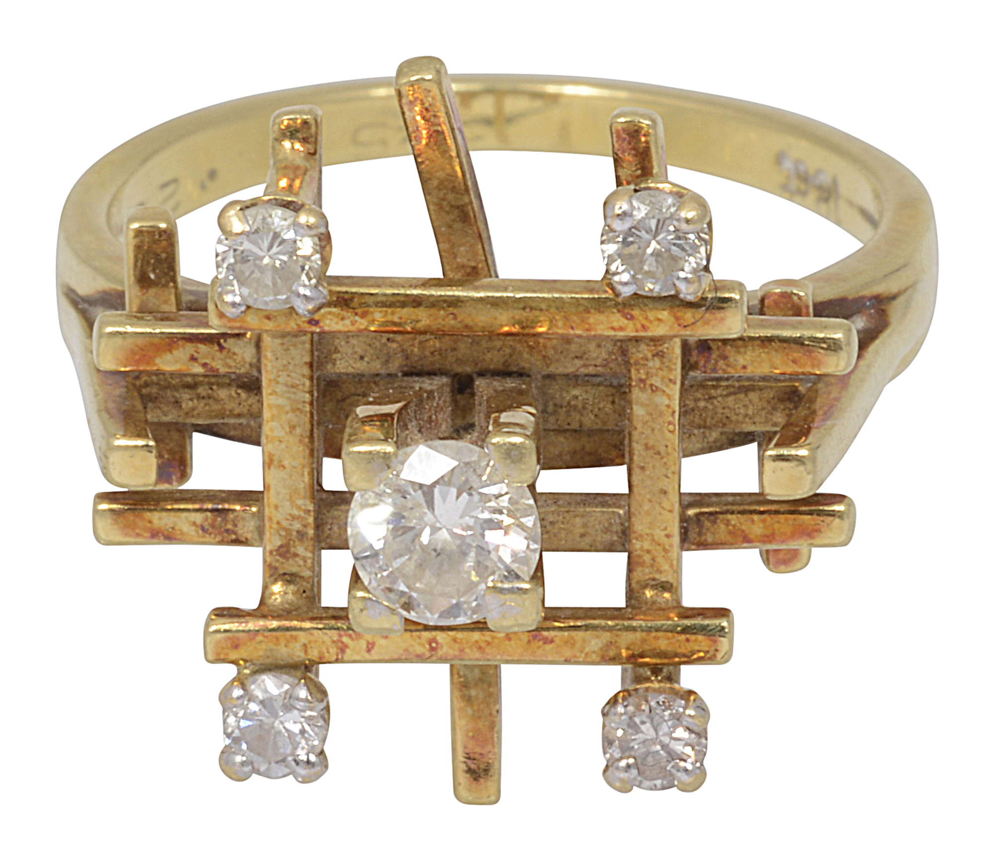 A mid 20th century diamond-set abstract geometric ring