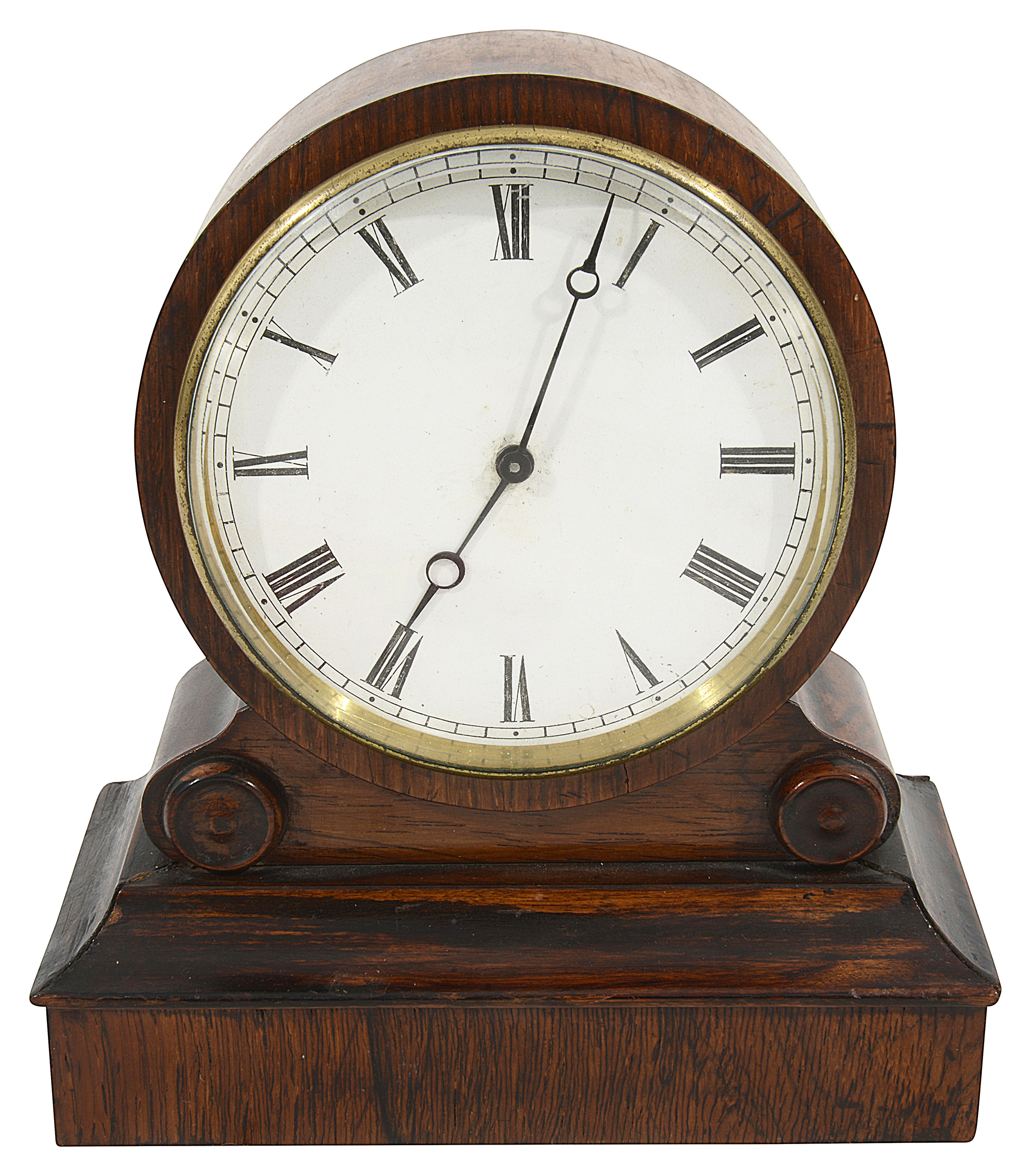 A late 19th century French rosewood drum head mantle timepiece