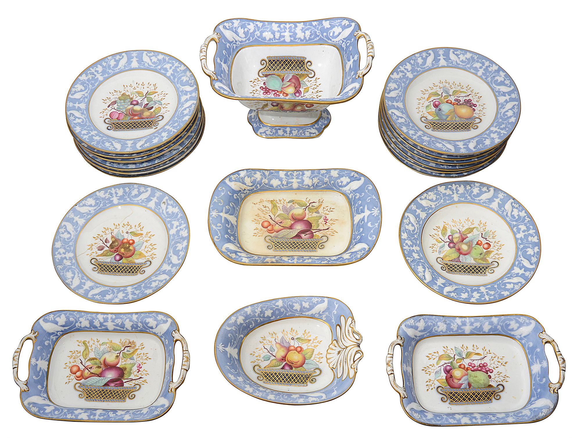 An early 19th century New Hall bone china part dessert service c.1815-20