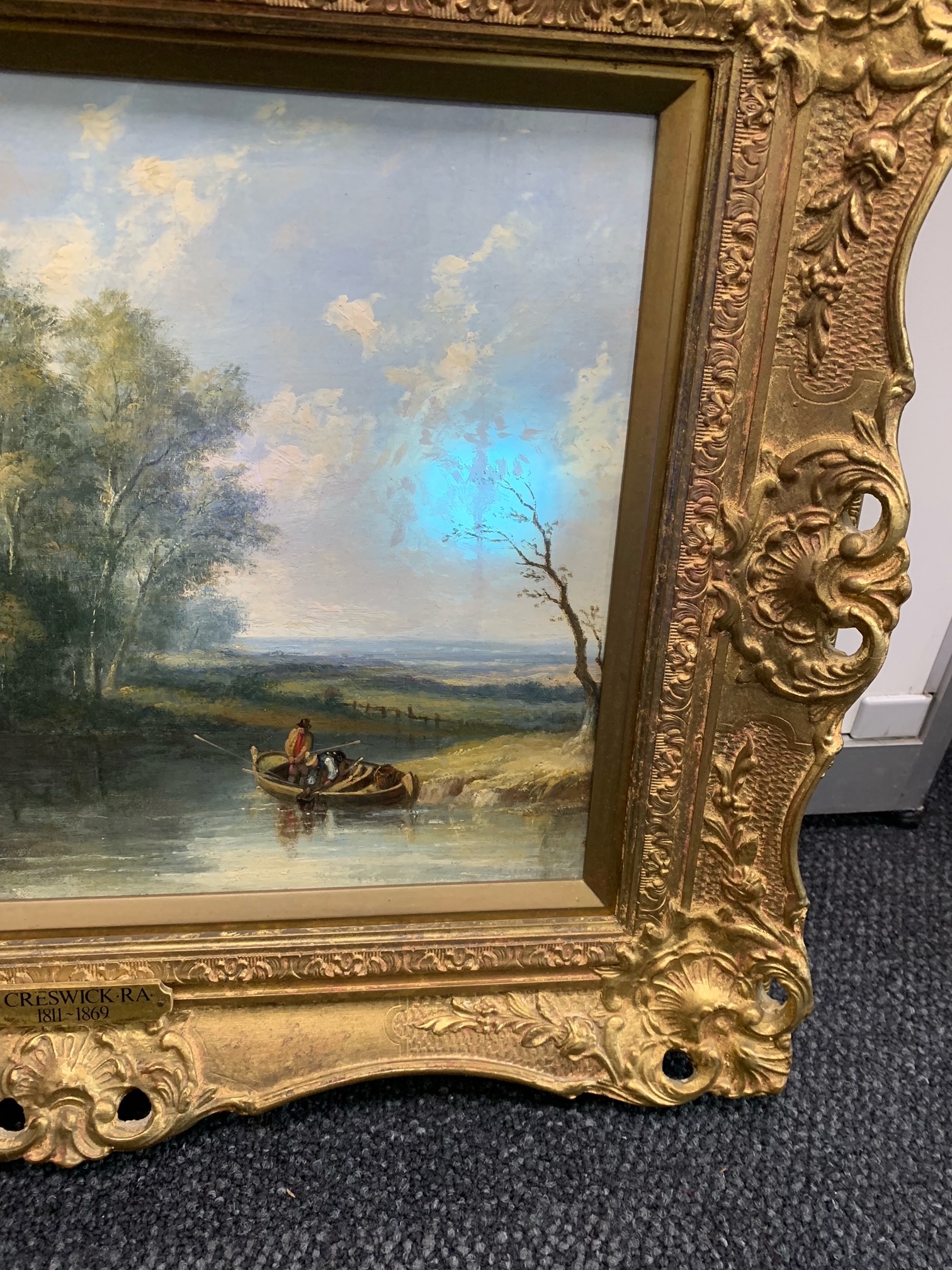 Attributed to Thomas Cheswick (1811-1869) A Landscape River Scene with Anglers oil* - Image 4 of 7