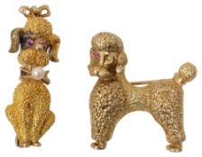 Two 9ct yellow gold canine brooches
