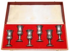 A cased modern set of six silver kiddush cups