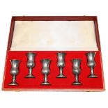 A cased modern set of six silver kiddush cups