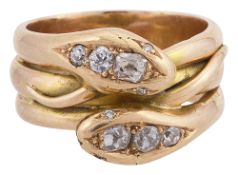 An 18ct yellow gold and diamond double snake ring