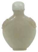 A Chinese pale celadon jade snuff bottle and stopper