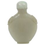 A Chinese pale celadon jade snuff bottle and stopper
