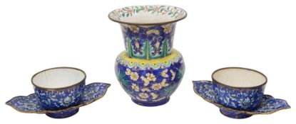 A collection of five pieces of 19th century Chinese Canton enamelled metal