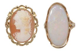 Two rings: one cameo and one white opal