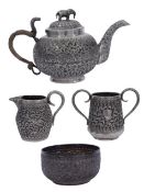 A late 19th century Indian matched three piece silver tea service and a bowl