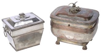 Two late George III old Sheffield plate tea caddies